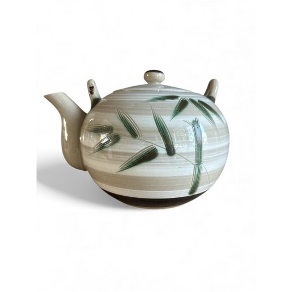 Vintage OMC Japan Bamboo Ceramic Teapot Tea Set With 4 Cups Made In Japan - Picture 2 of 9